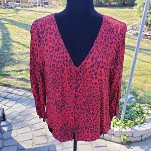 Sanctuary Rayon Blouse Red/Black Leopard Med